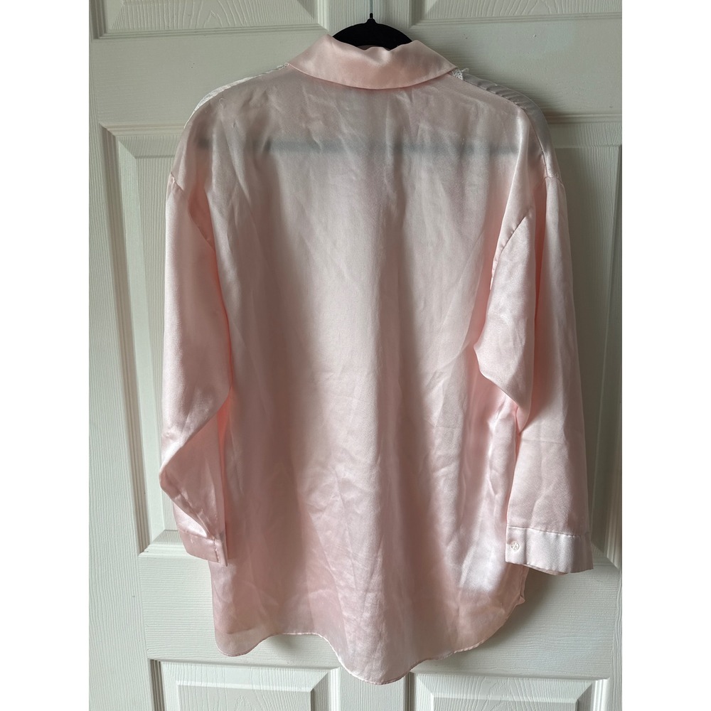 Christian Dior Saks 5th Ave Vintage Blouse Pink Satin Lace Eyelet Button Size S - Picture 2 of 10
